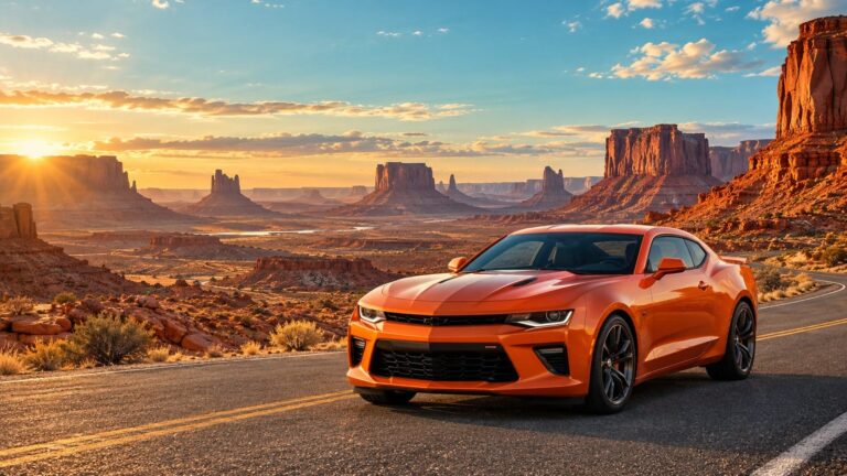Fondo de pantalla camaro naranja desierto