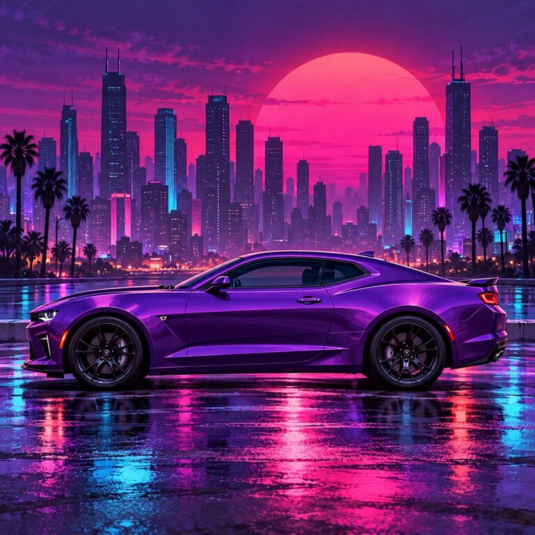 Fondo de pantalla camaro violeta neon
