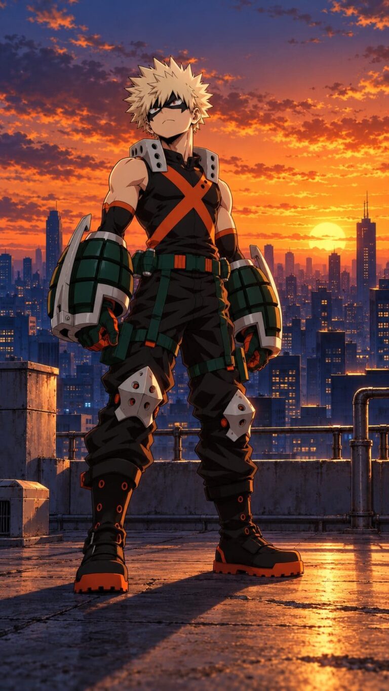 Fondo de pantalla de bakugou azotea al atardecer