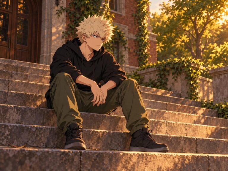Fondo de pantalla de bakugou descanso en los escalones