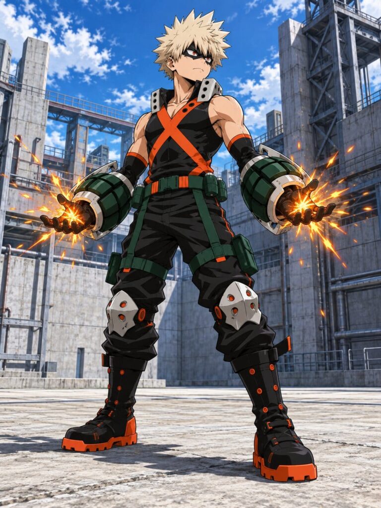 Fondo de pantalla de bakugou entrenamiento con chispas