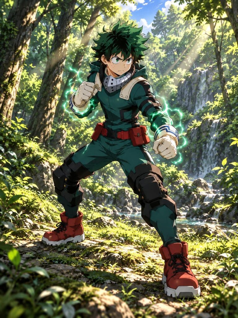 Fondo de pantalla de deku entrenamiento en el bosque