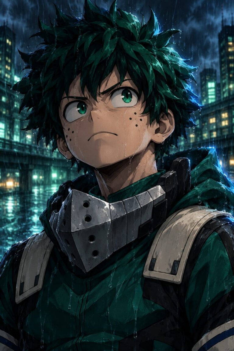 Fondo de pantalla de deku retrato bajo la lluvia