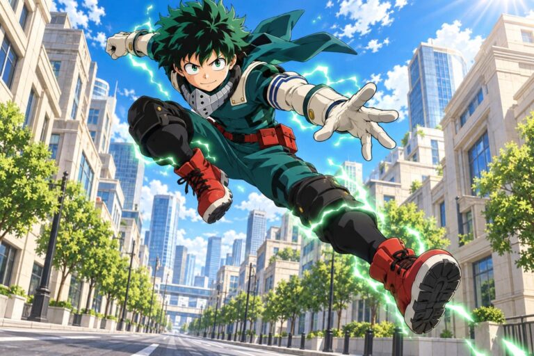 Fondo de pantalla de deku salto con energia verde