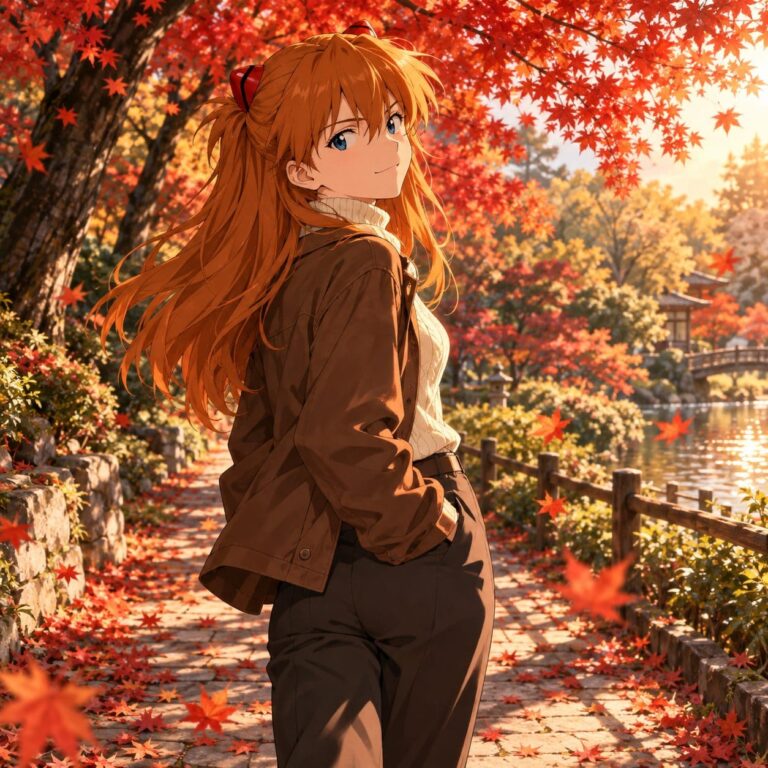 Fondo de pantalla de evangelion asuka en otono