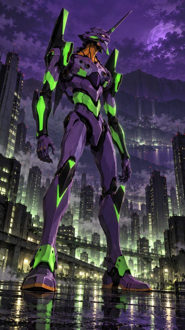 Fondo de pantalla de evangelion eva 01 ciudad nocturna
