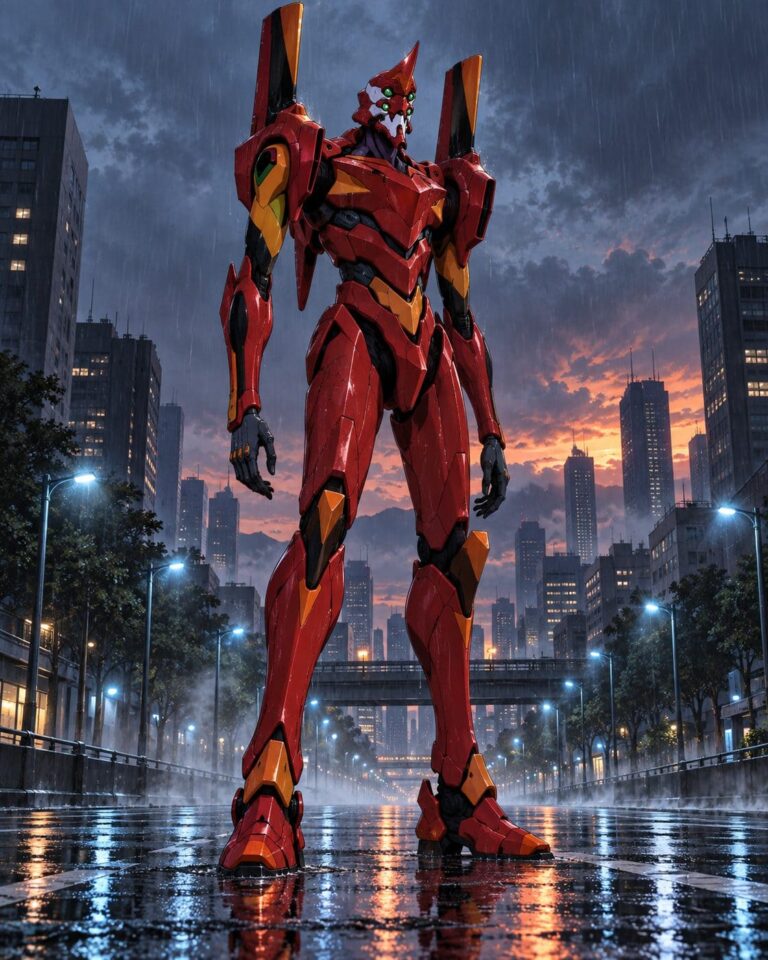 Fondo de pantalla de evangelion eva 02 bajo la lluvia