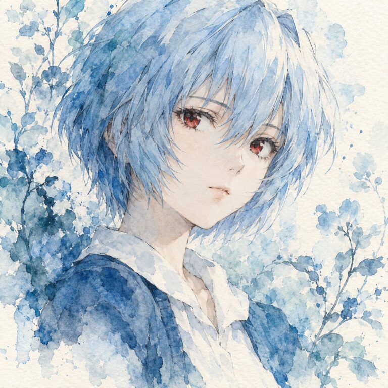 Fondo de pantalla de evangelion rei en acuarela