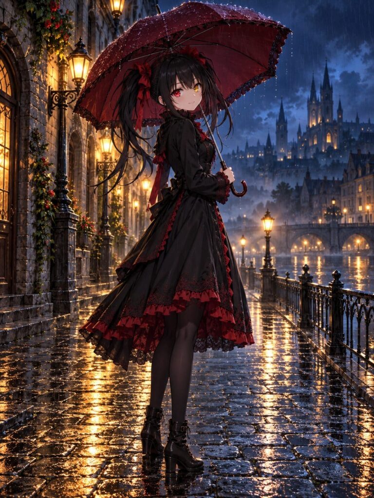 Fondo de pantalla de kurumi bajo la lluvia