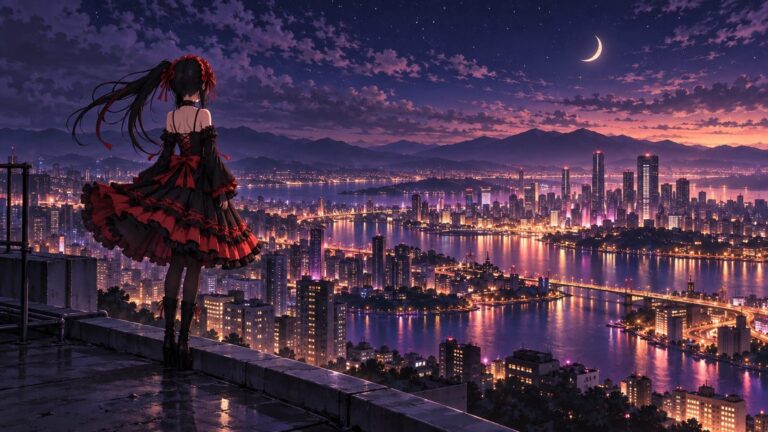 Fondo de pantalla de kurumi ciudad nocturna
