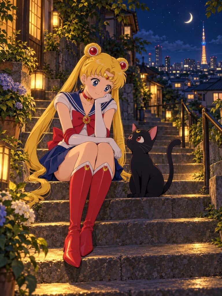 Fondo de pantalla de sailor moon junto a luna