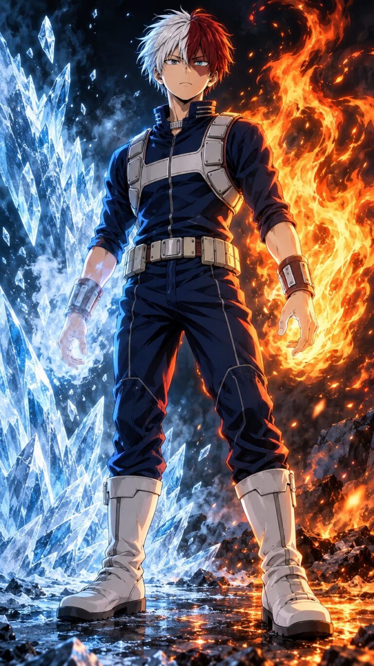 Fondo de pantalla de todoroki hielo y fuego