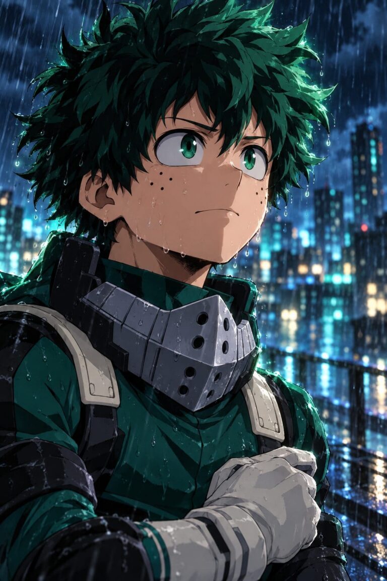 Fondo de pantalla deku retrato bajo la lluvia
