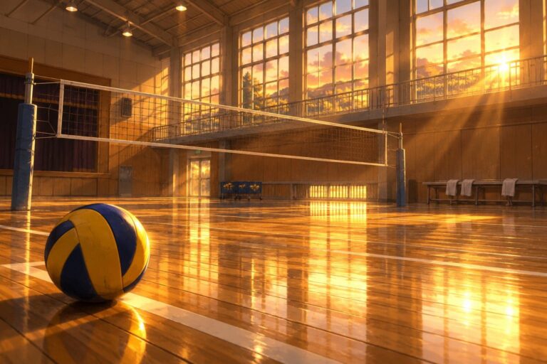 Fondo de pantalla haikyuu cancha atardecer