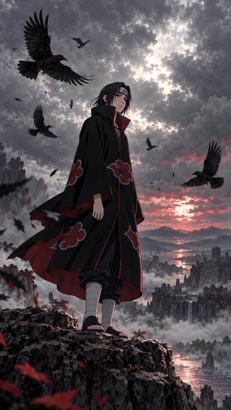 Fondo de pantalla itachi cuervos cielo gris