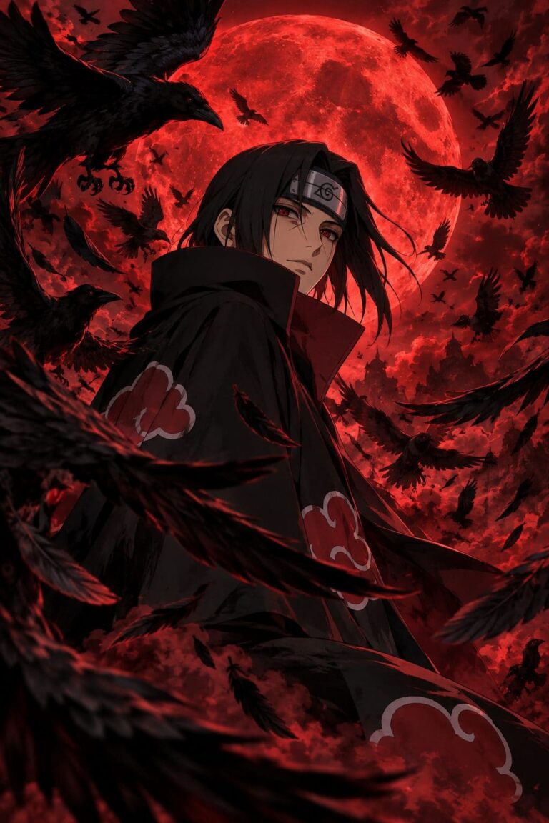 Fondo de pantalla itachi cuervos luna roja