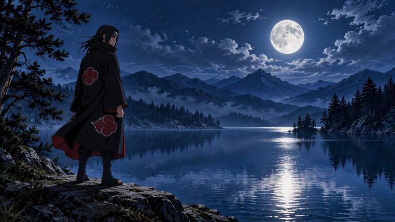 Fondo de pantalla itachi lago luz luna