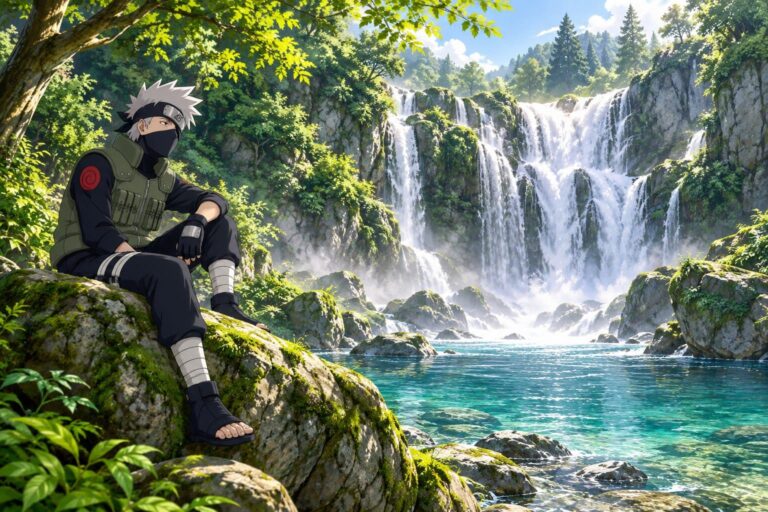 Fondo de pantalla kakashi cascada bosque