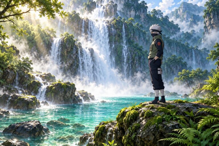 Fondo de pantalla kakashi cascada turquesa