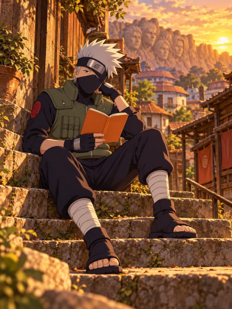 Fondo de pantalla kakashi leyendo atardecer