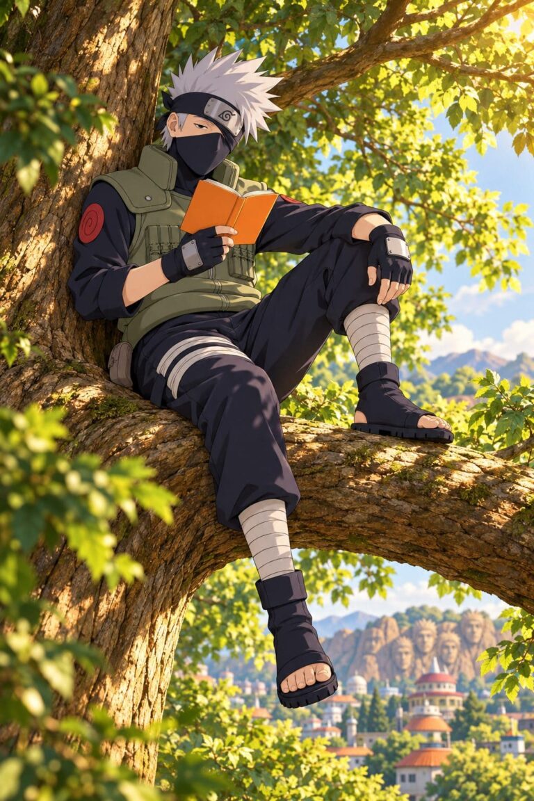 Fondo de pantalla kakashi leyendo en arbol