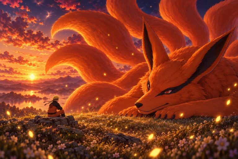 Fondo de pantalla naruto kurama atardecer