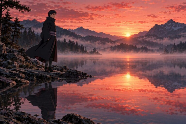Fondo de pantalla obito lago amanecer