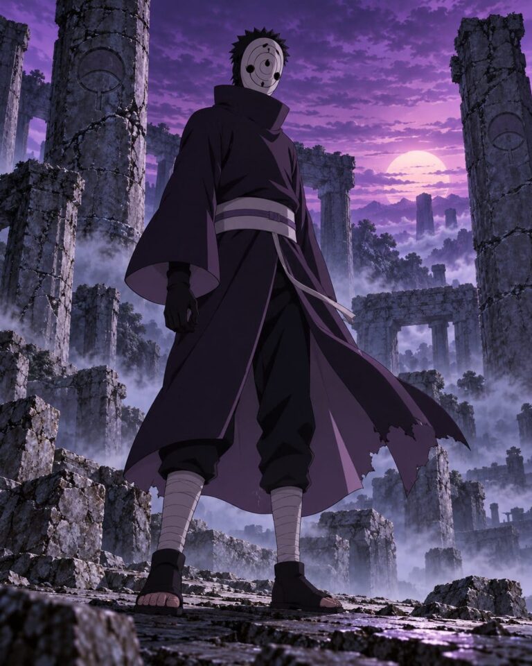 Fondo de pantalla obito mascara blanca ruinas