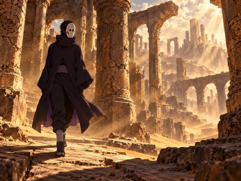 Fondo de pantalla obito ruinas doradas