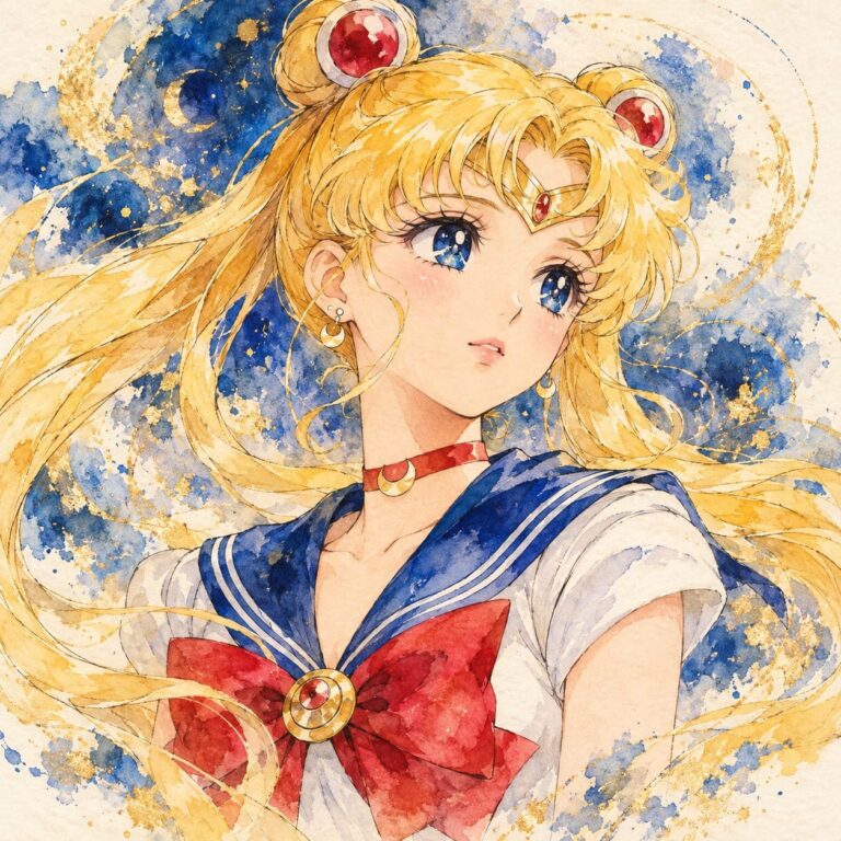 Fondo de pantalla sailor moon acuarela azul y dorada