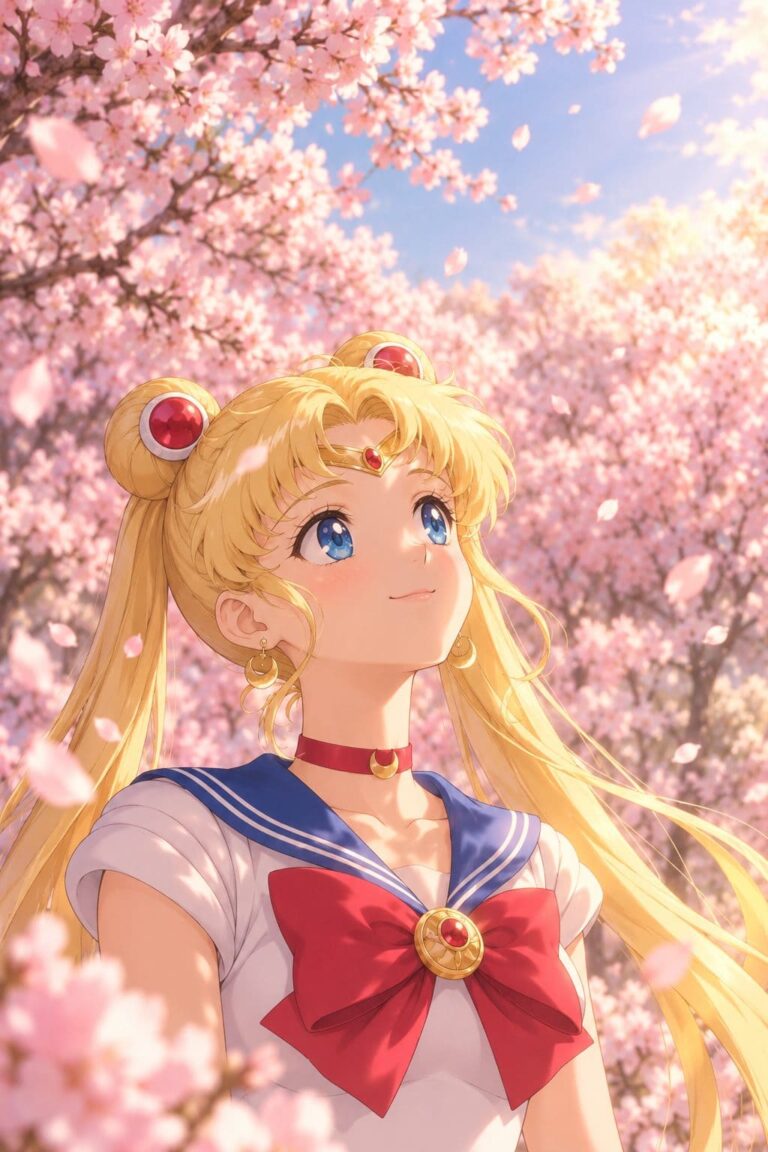 Fondo de pantalla sailor moon bajo los cerezos