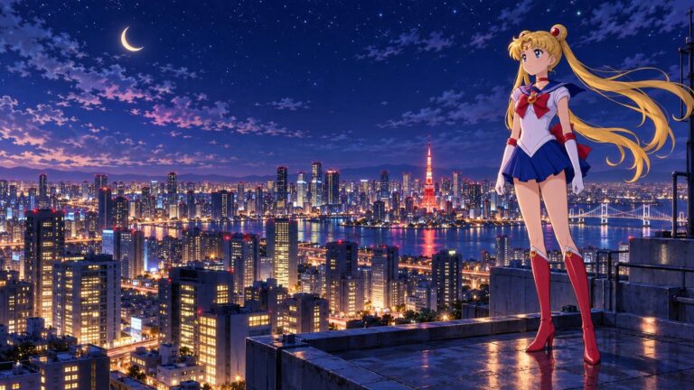 Fondo de pantalla sailor moon tokio nocturno
