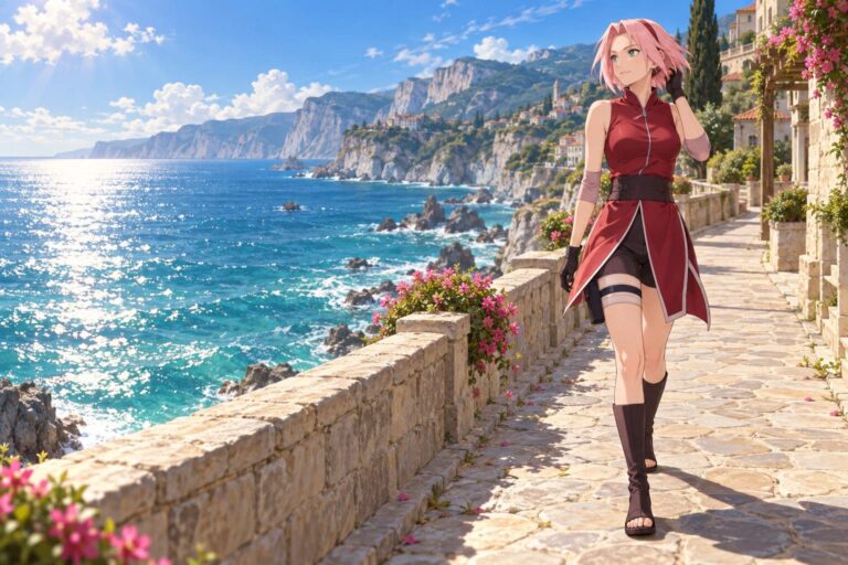 Fondo de pantalla sakura junto al mar