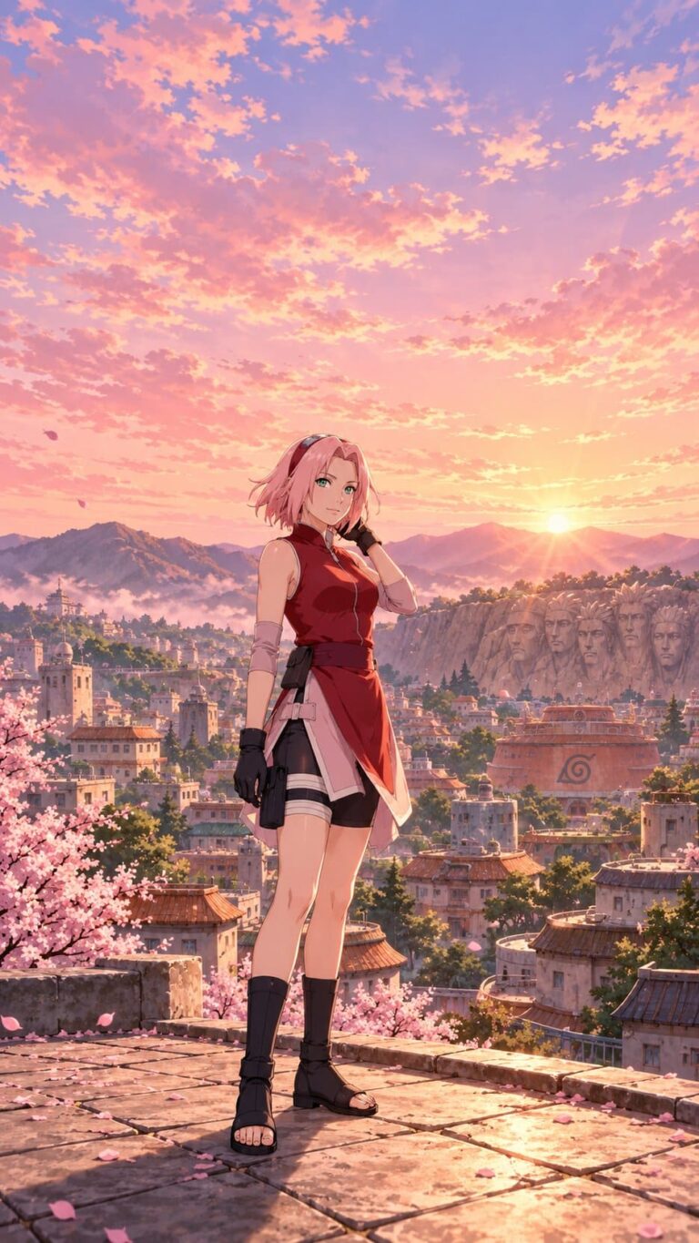 Fondo de pantalla sakura tejados