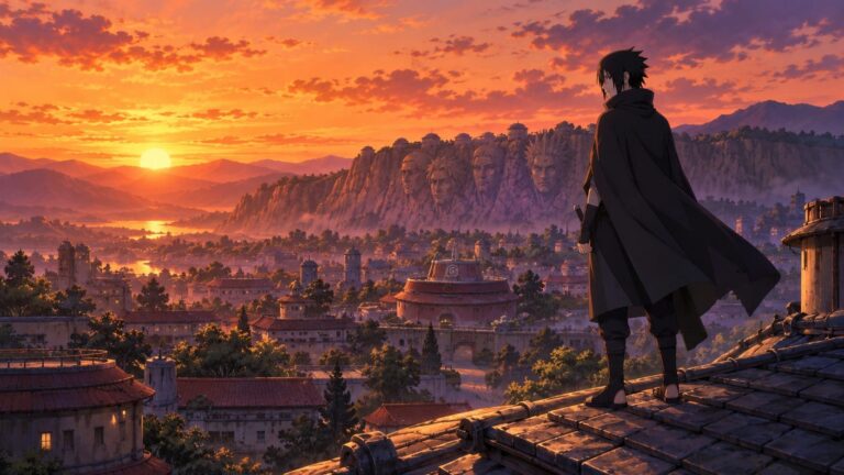 Fondo de pantalla sasuke aldea atardecer