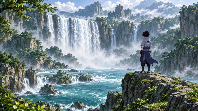 Fondo de pantalla sasuke cascada