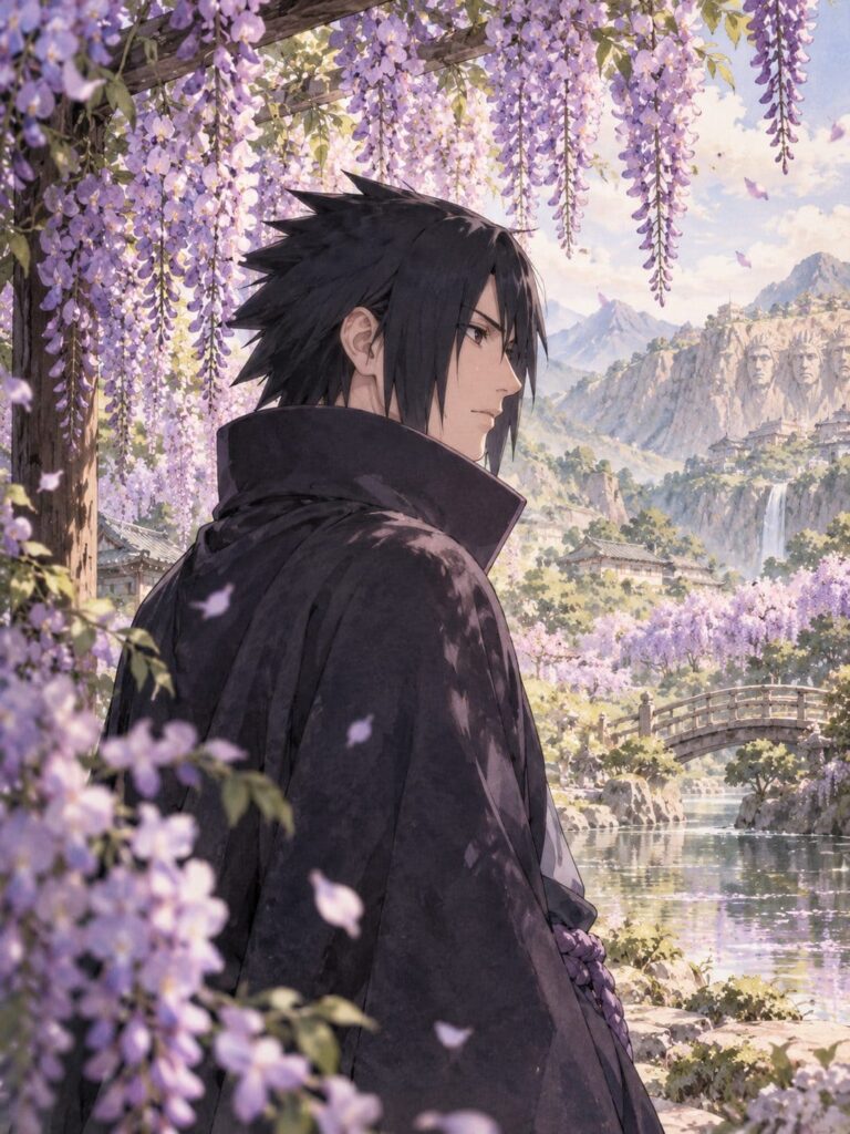 Fondo de pantalla sasuke glicinas violetas