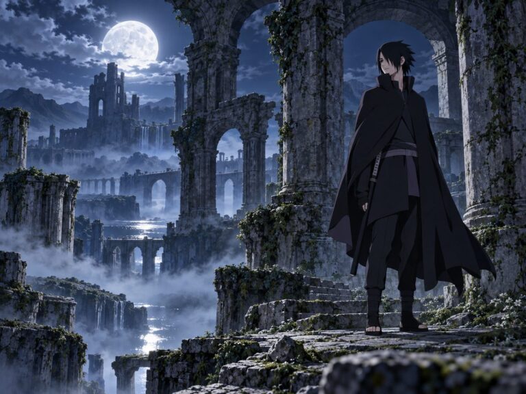 Fondo de pantalla sasuke ruinas luna