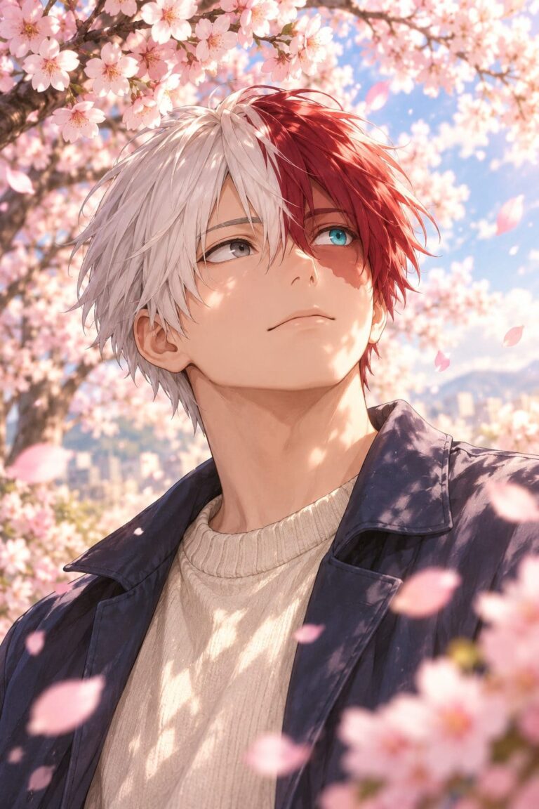Fondo de pantalla todoroki bajo los cerezos
