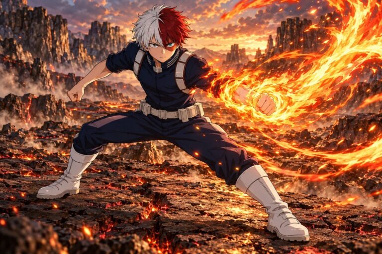 Fondo de pantalla todoroki entrenamiento con fuego