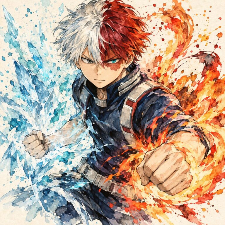 Fondo de pantalla todoroki tinta y acuarela