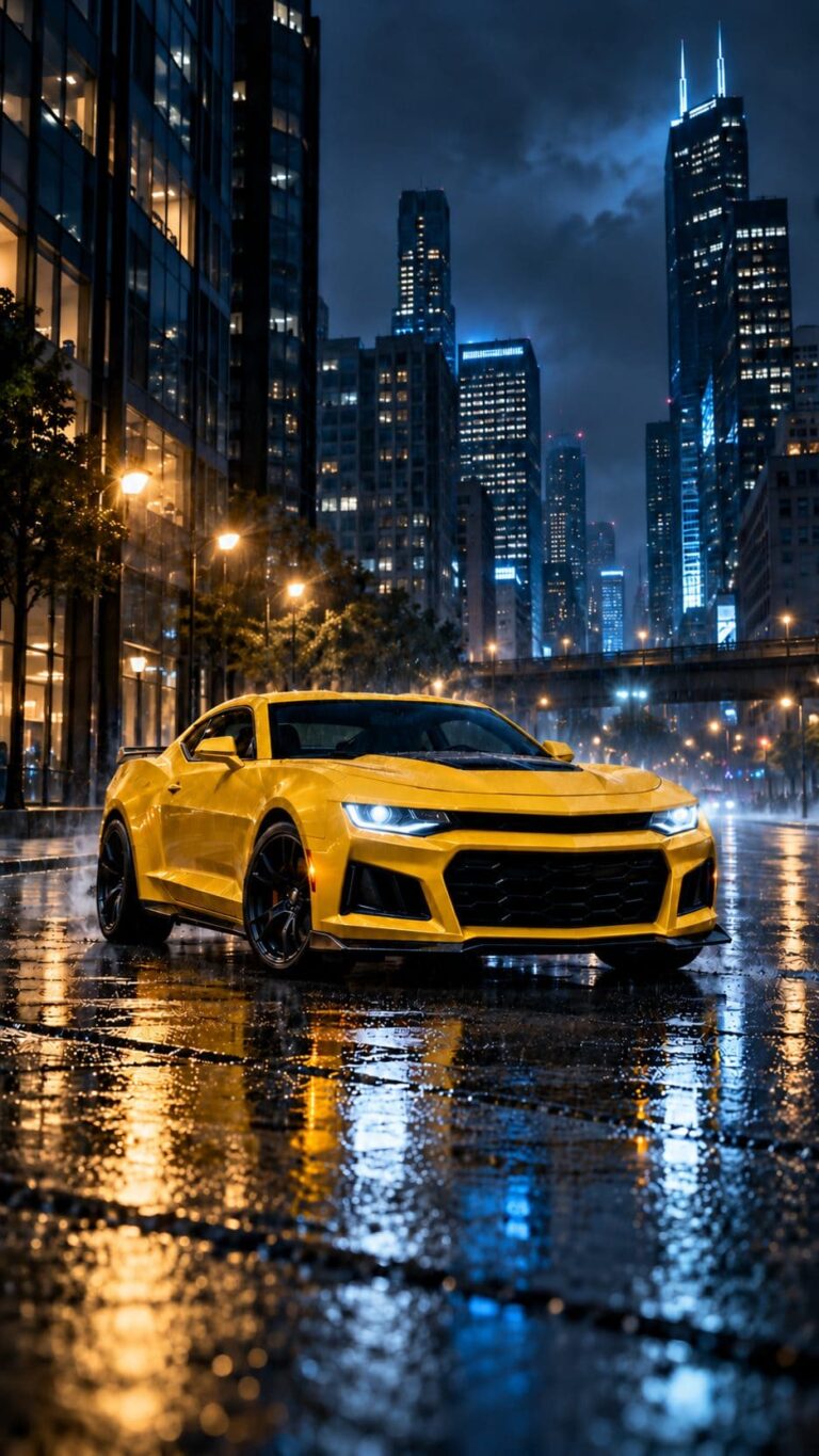Fondo pantalla camaro amarillo ciudad nocturna