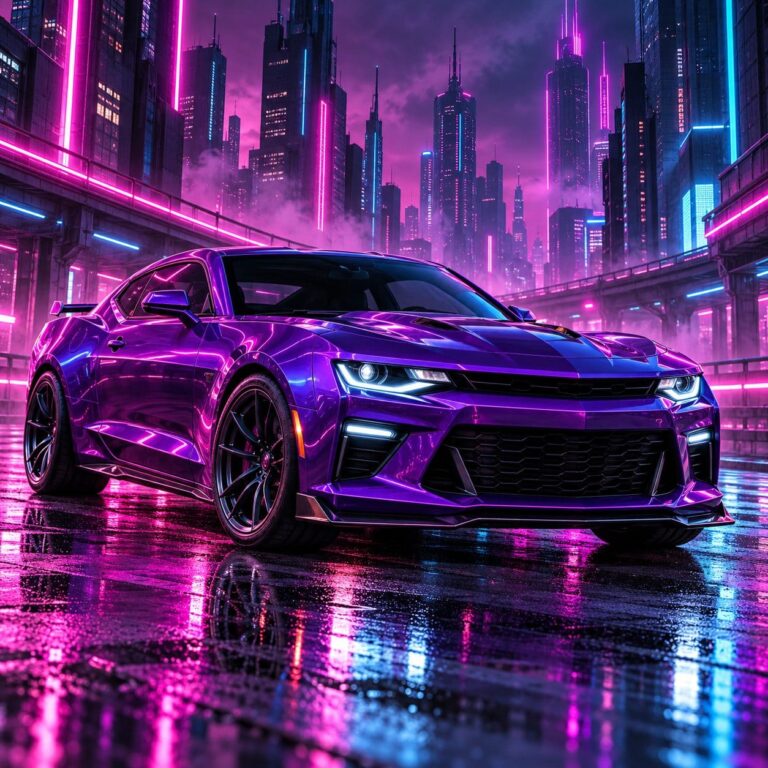 Fondo pantalla camaro morado neon