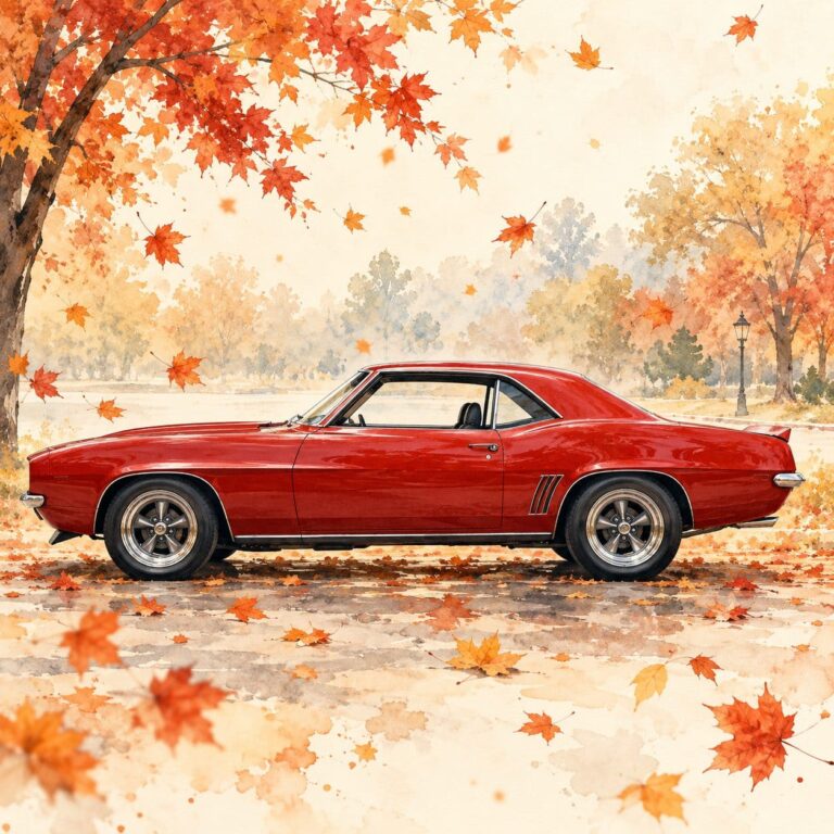Fondo pantalla camaro rojo acuarela otono