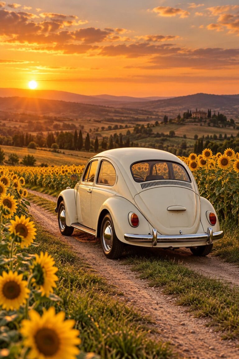 Fondo pantalla volkswagen escarabajo campo girasoles