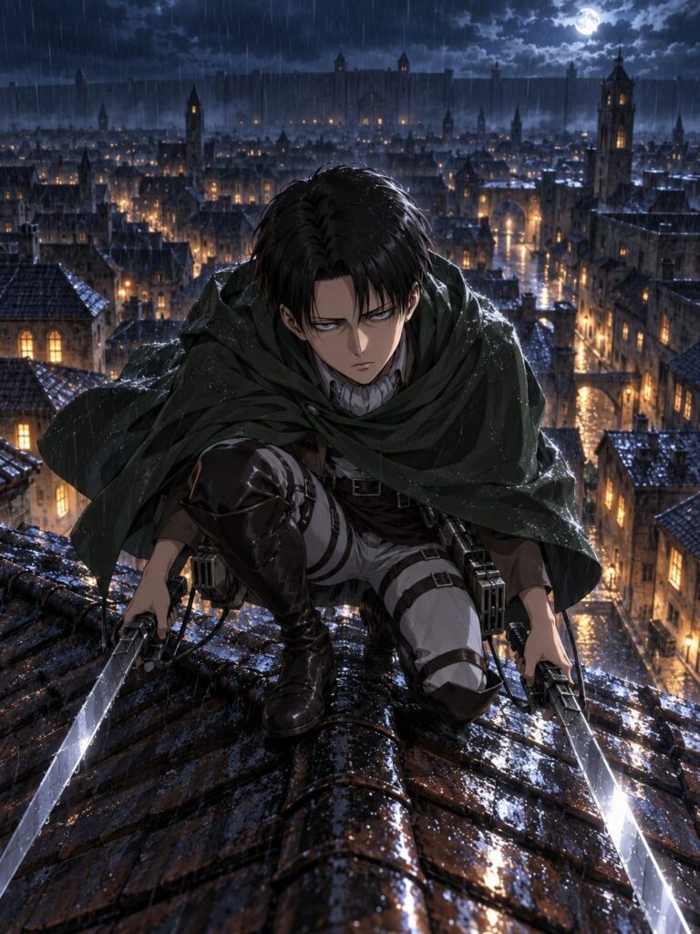Fondos de pantalla attack on titan levi tejados lluvia