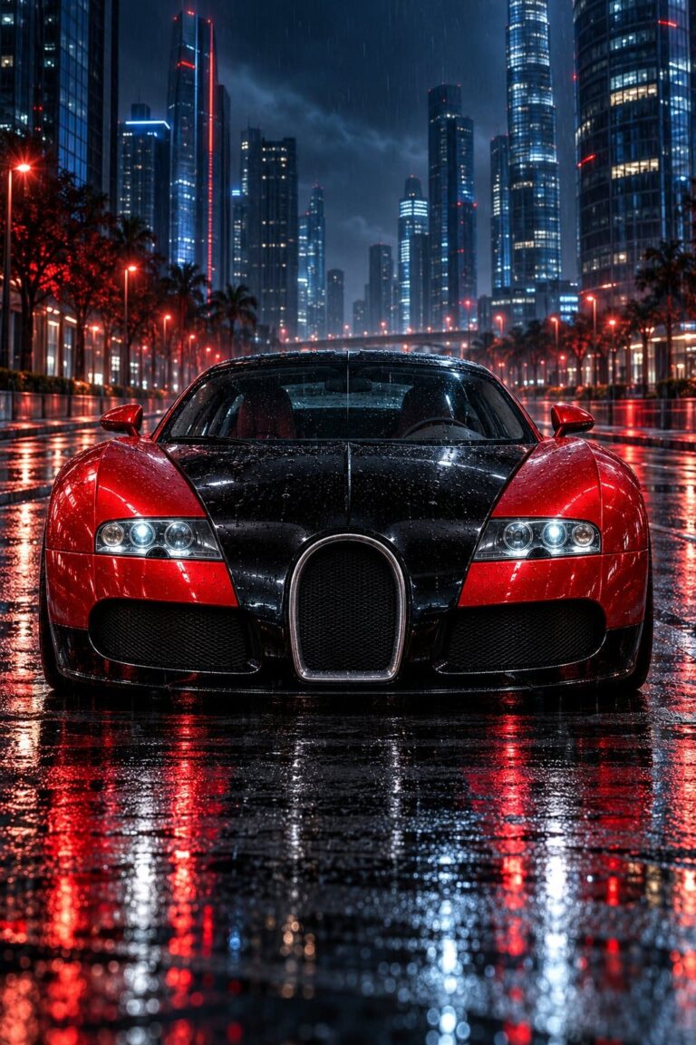 Fondos de pantalla bugatti veyron rojo noche