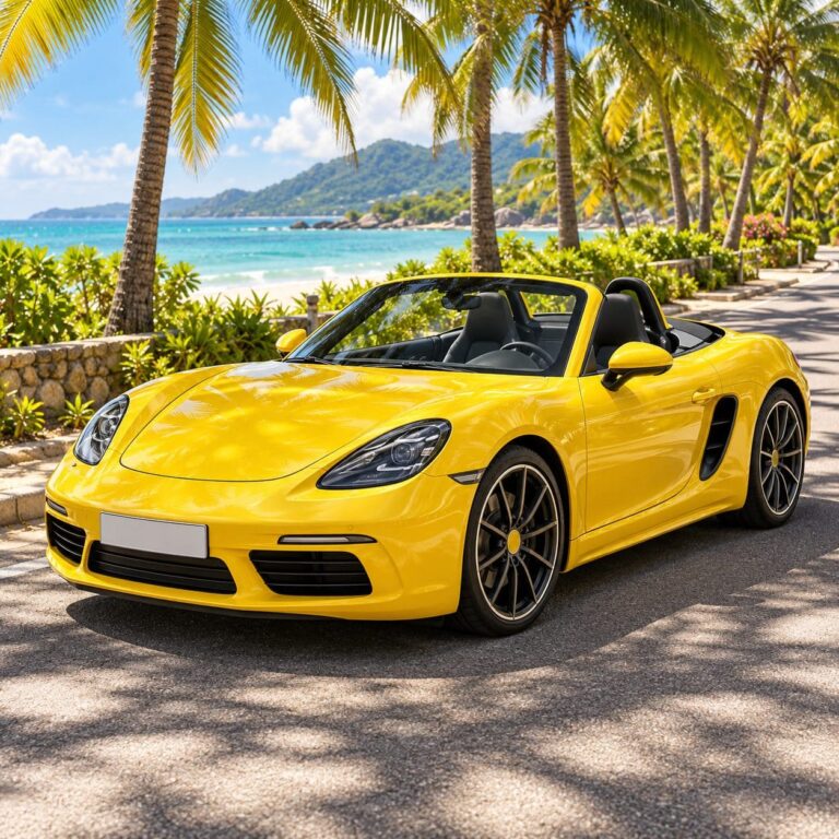 Fondos de pantalla carros deportivos roadster amarillo palmeras