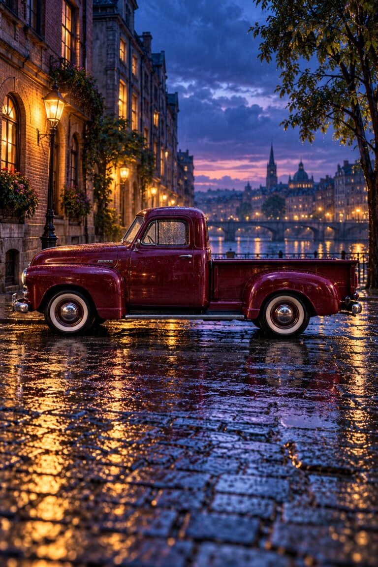 Fondos de pantalla de camionetas clasica bajo la lluvia