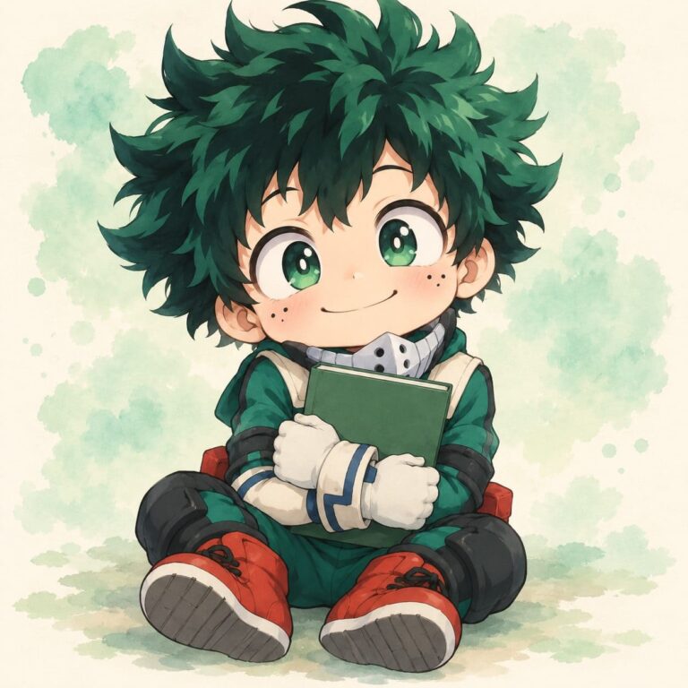 Fondos de pantalla de deku chibi con cuaderno